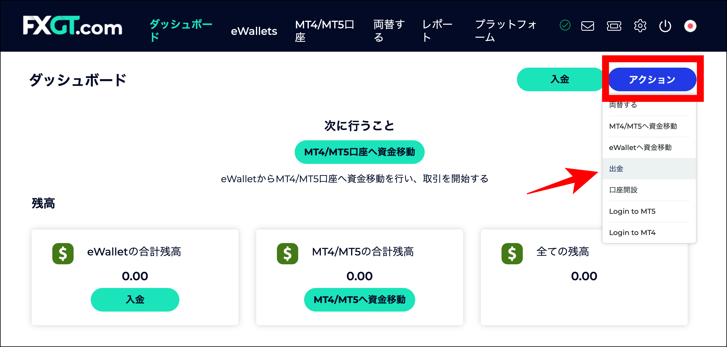 FXGTの出金方法①銀行送金・銀行振込