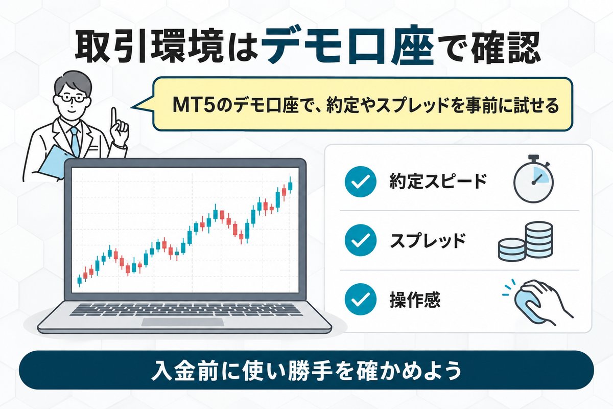 MT5のデモ口座で約定やスプレッドを入金前に試せる